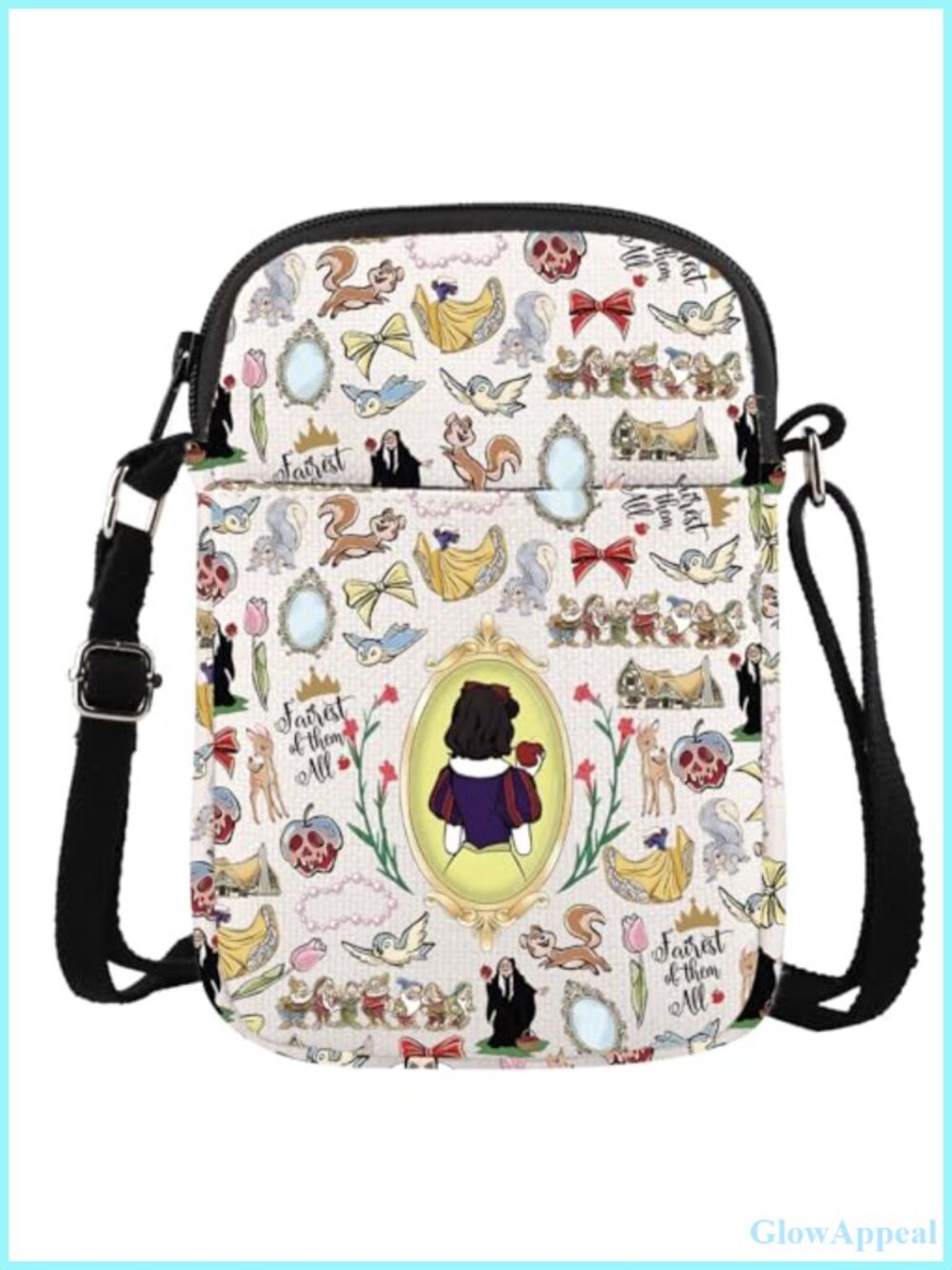 Canvas Crossbody Bag Princess Fairy Tale Gift Adjustable Strap Zipper